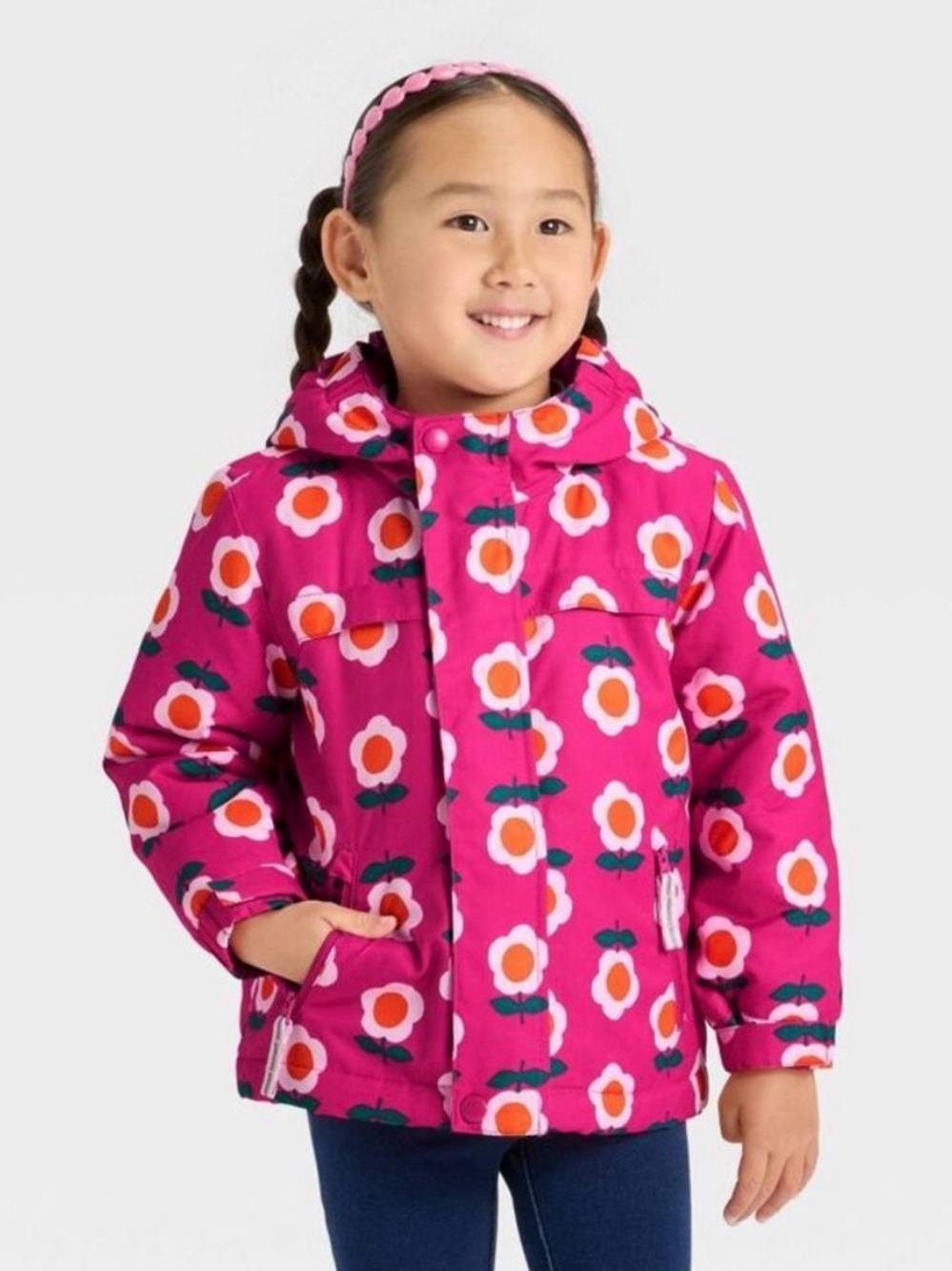 Cat & Jack Pink Floral Puffer Jacket - 12 months